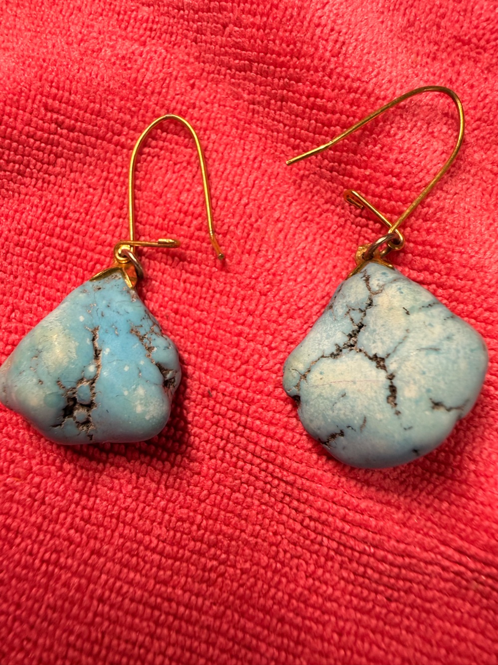 Gold Hook Real Turquoise nugget Drop Earrings
